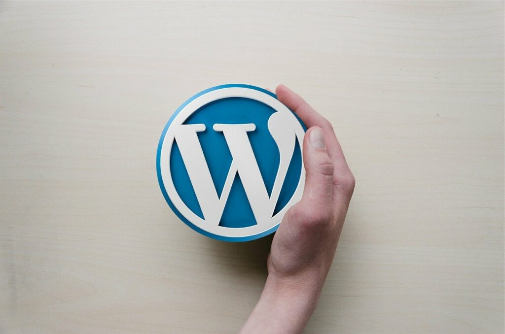 WordPress Webdesigner mit WordPress Logo in der Hand